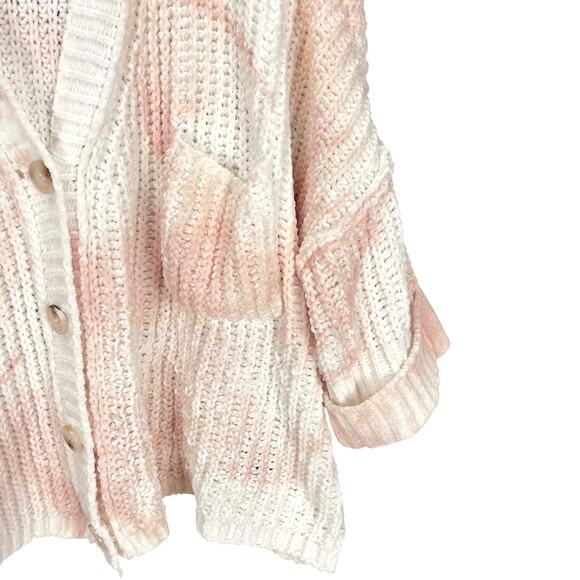 POL Women's 1/2 Sleeve OVERSIZED SLOUCH SWEATER Pink White BUTTON FRONT Small - Picture 5 of 7
